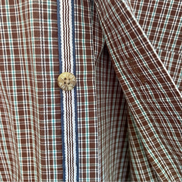 ARIAT Pro Series Men's Brown White Plaid Button Down Short Sleeve Shirt Medium - Picture 5 of 11